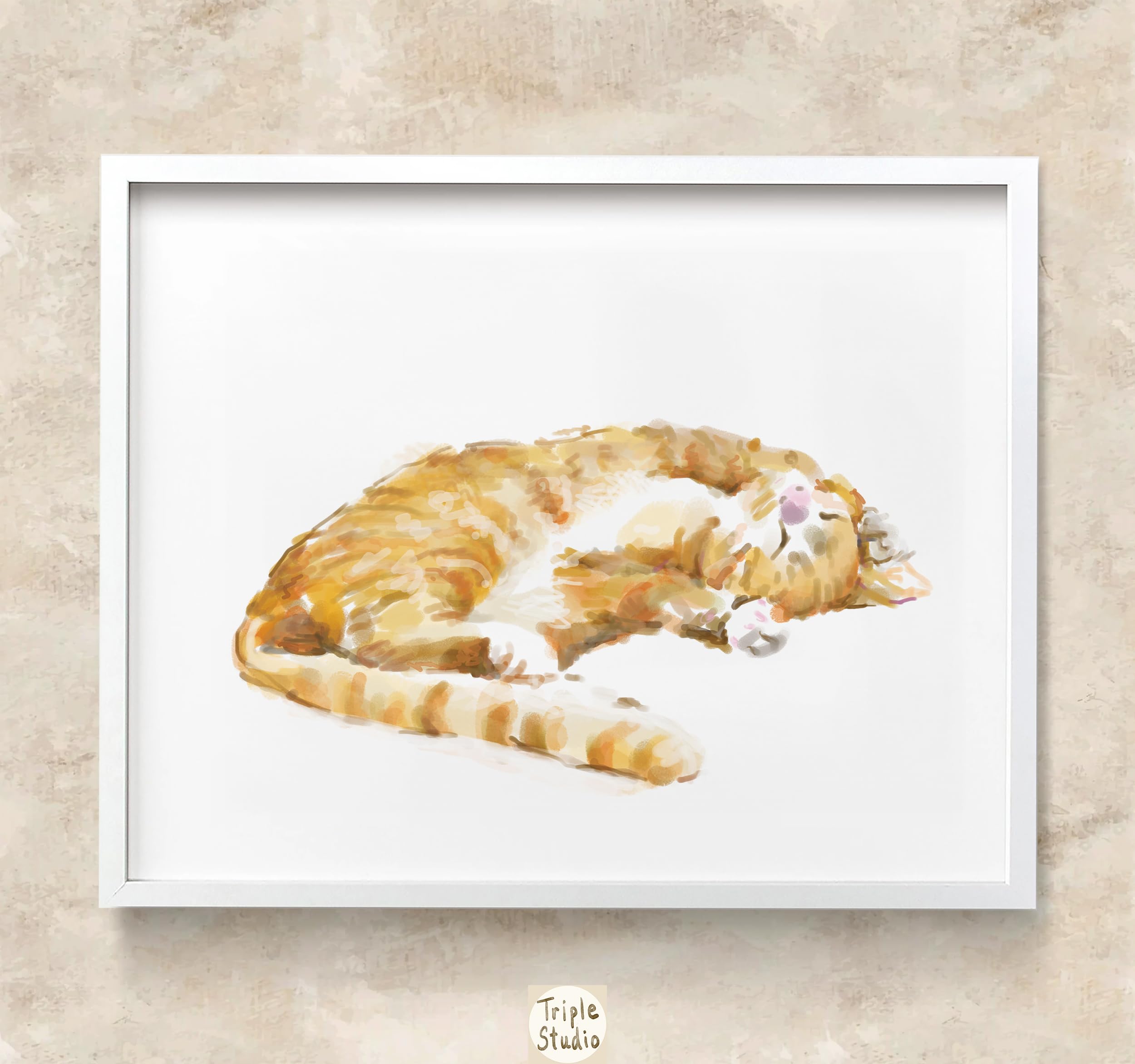 Triple Studio Orange Tabby Ginger Cat Art Print, Original